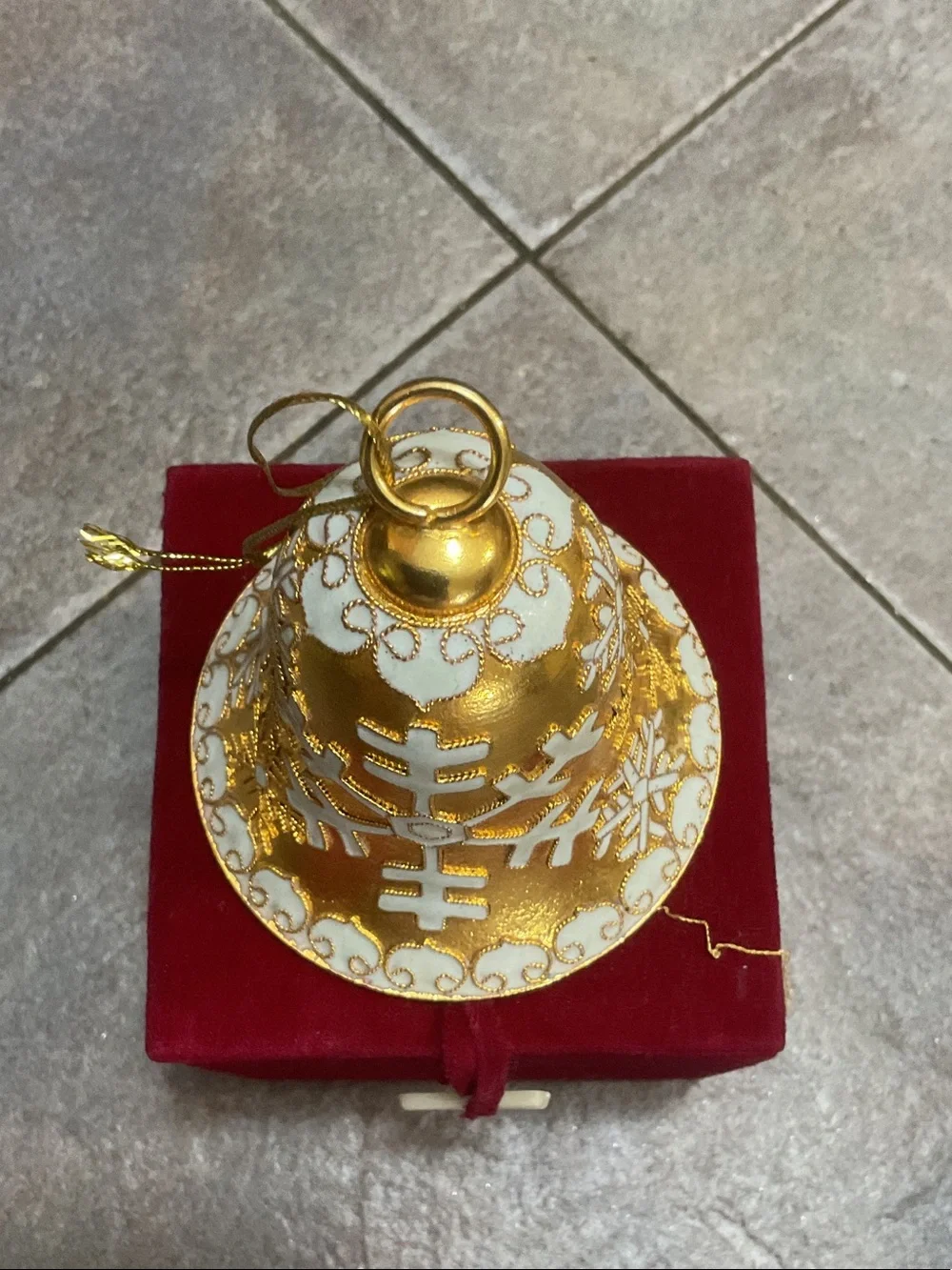 Gold and White Snowflake Bell Holiday Ornament